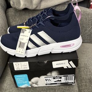 adidas size 9.5w Navy and White Cloudfoam Casual Sneakers wide